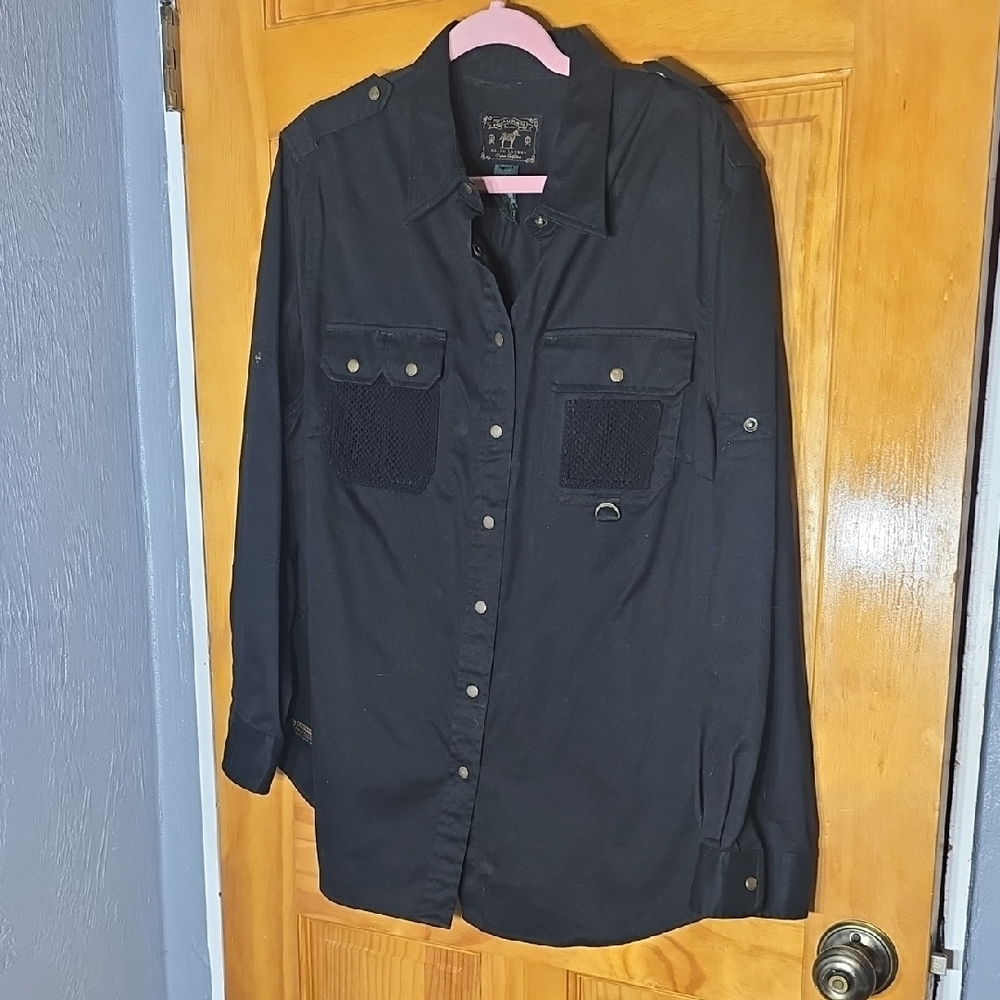 Black Button-Up Shirt with Pockets Ralph lauren SAFARI collection P2P 23